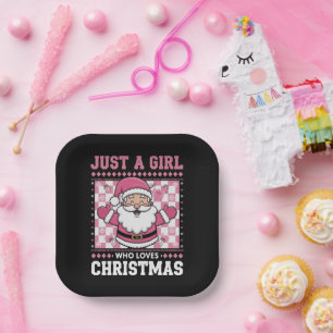 Groovy Just A Girl Who Loves Christmas Xmas Santa  Paper Plates