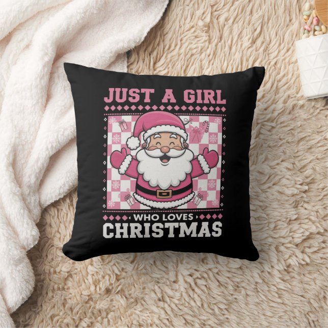 Groovy Just A Girl Who Loves Christmas Xmas Santa  Throw Pillow (Blanket)