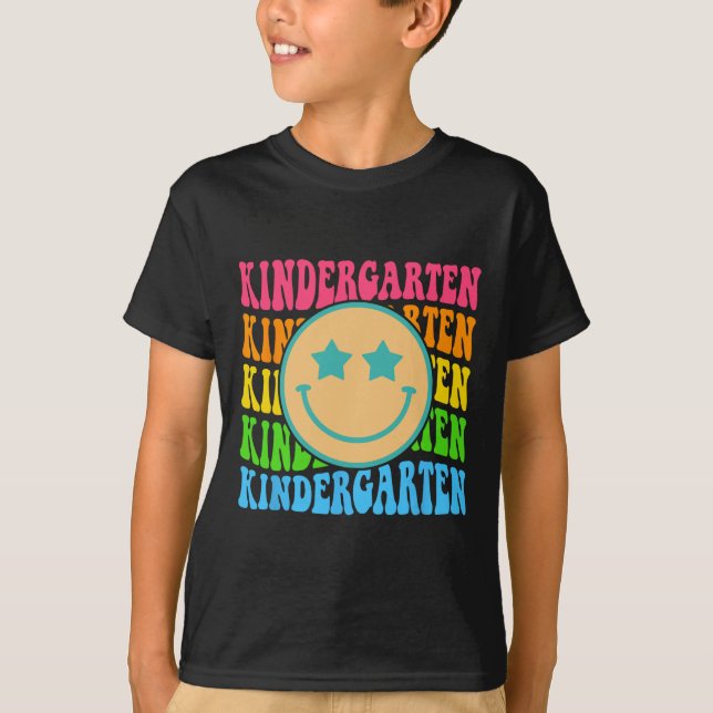 Groovy Kindergarten Vibes Face Retro Teachers Back T-Shirt (Front)