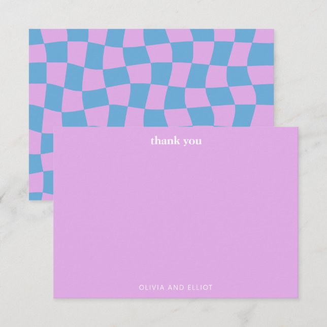 Groovy Lavender Checkerboard Cute Baby Shower  Thank You Card (Front/Back)