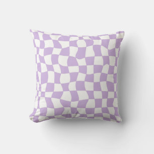 Groovy Lavender White Checks Checkered  Throw Pillow