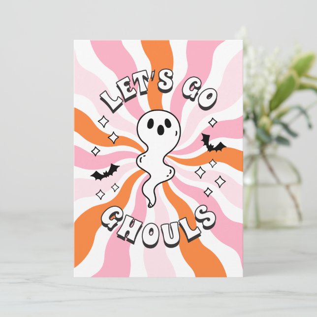 Groovy Let's Go Ghouls Bachelorette Invitation (Standing Front)