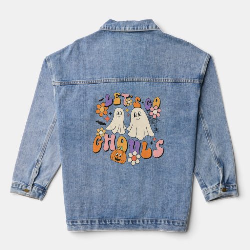 Groovy Lets Go Ghouls Floral Ghost Hippie Hallowe Denim Jacket