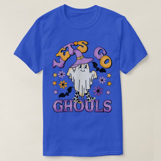 Groovy Let's Go Ghouls Floral Ghost Hippie Hallowe T-Shirt (Design Front)