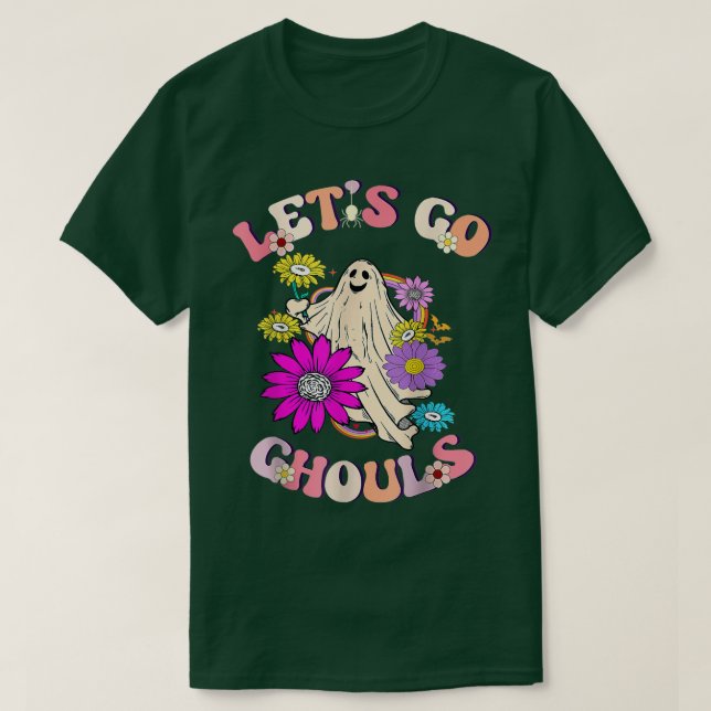 Groovy Let's Go Ghouls Floral Ghost Hippie Hallowe T-Shirt (Design Front)