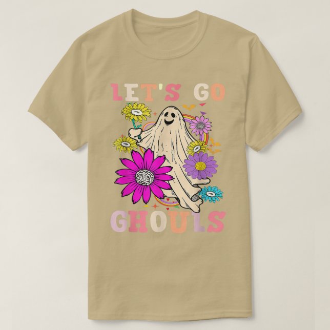 Groovy Let's Go Ghouls Floral Ghost Hippie Hallowe T-Shirt (Design Front)