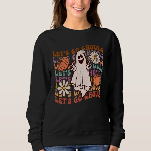 Groovy Lets Go Ghouls Floral Halloween Spooky Sea Sweatshirt