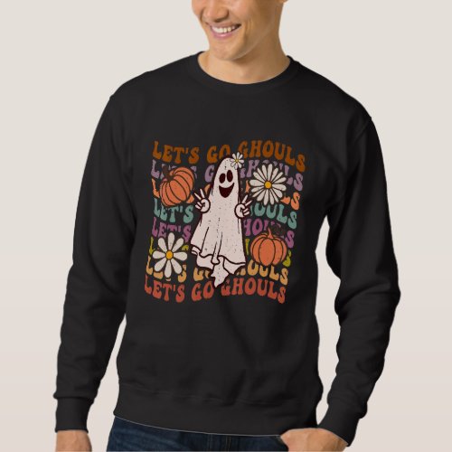 Groovy Lets Go Ghouls Floral Halloween Spooky Sea Sweatshirt