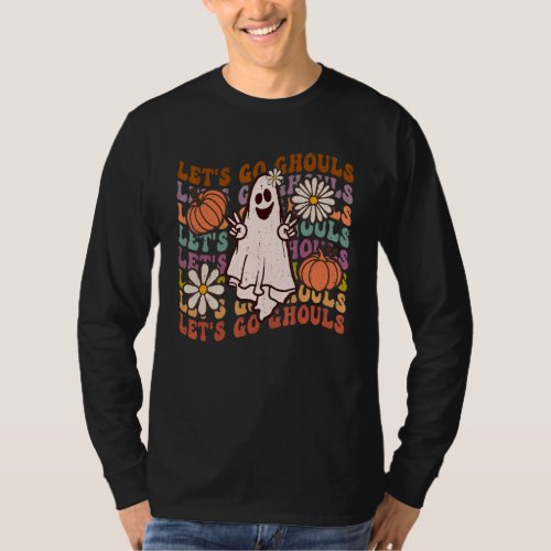 Groovy Lets Go Ghouls Floral Halloween Spooky Sea T_Shirt