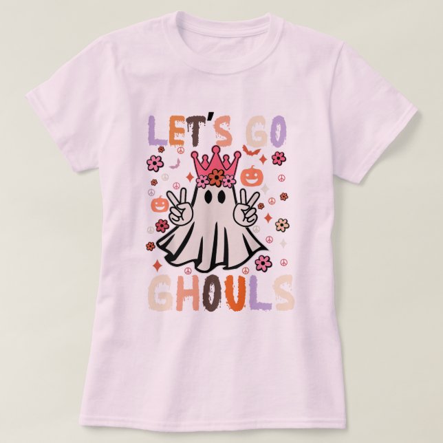 Groovy Let's Go Ghouls Halloween Ghost Outfit T-Shirt (Design Front)