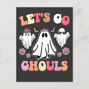 Groovy Let's Go Ghouls Halloween Ghost Retro Invitation Postcard