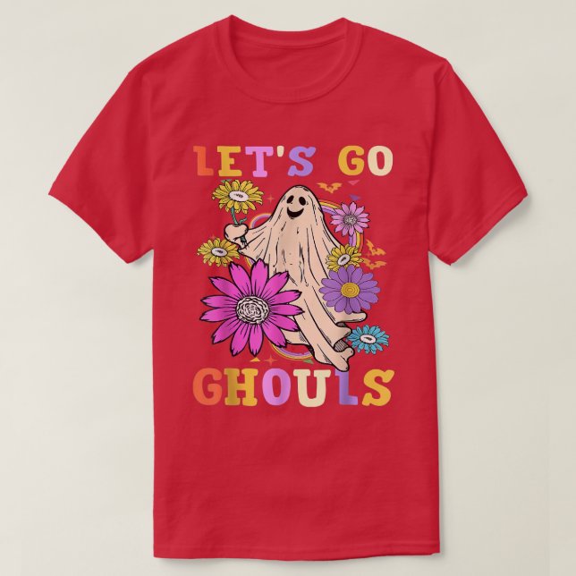 Groovy Let's Go Ghouls Retro Floral Ghost Costume  T-Shirt (Design Front)