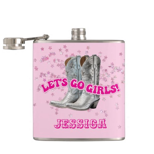 Groovy Lets Go Girls Western Bachelorette Party Flask
