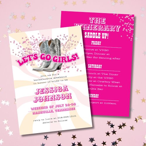 Groovy Lets Go Girls Western Bachelorette Party Invitation