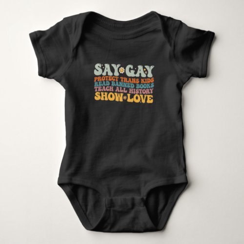 Groovy LGBT Say Gay Protect Trans Kids Read Books Baby Bodysuit