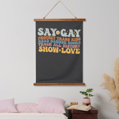 Groovy LGBT Say Gay Protect Trans Kids Read Books Hanging Tapestry