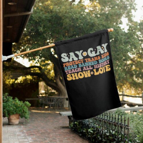 Groovy LGBT Say Gay Protect Trans Kids Read Books House Flag