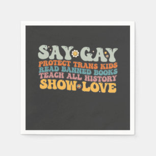 Groovy LGBT Say Gay Protect Trans Kids Read Books Napkins