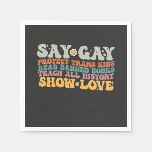 Groovy LGBT Say Gay Protect Trans Kids Read Books Napkins (Front)