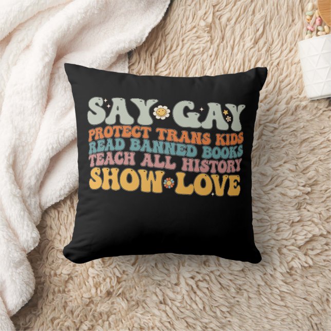 Groovy LGBT Say Gay Protect Trans Kids Read Books Throw Pillow (Blanket)