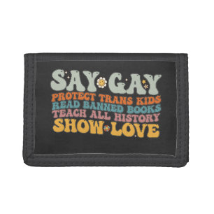 Groovy LGBT Say Gay Protect Trans Kids Read Books Tri-fold Wallet