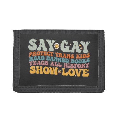 Groovy LGBT Say Gay Protect Trans Kids Read Books Trifold Wallet