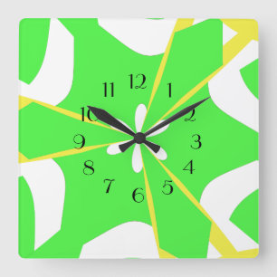 Groovy Lime Flower Power Square Wall Clock