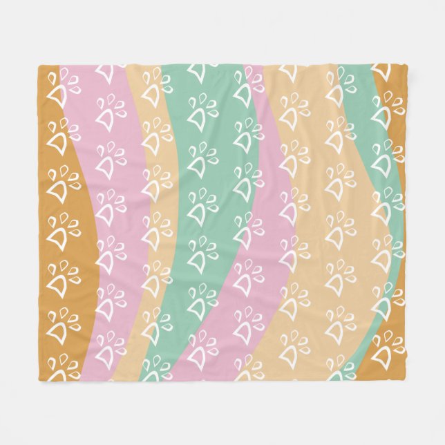 Groovy Liquid Pet Paw Marble Retro Fleece Blanket (Front (Horizontal))