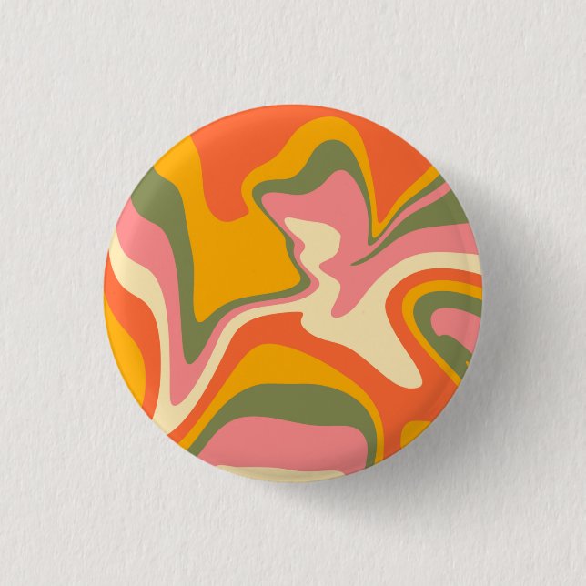 Groovy Liquified Marble Retro 60s Vintage Party Button (Front)