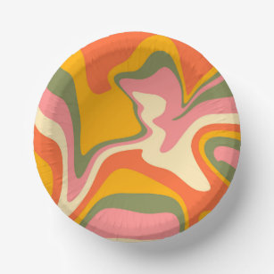 Groovy Liquified Marble Retro 60s Vintage Party Paper Bowls