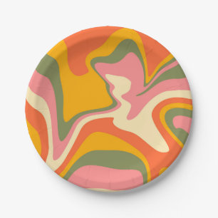 Groovy Liquified Marble Retro 60s Vintage Party Paper Plates