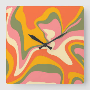 Groovy Liquified Marble Retro 60s Vintage Party  Square Wall Clock