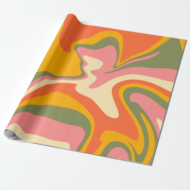 Groovy Liquified Marble Retro 60s Vintage  Wrapping Paper (Unrolled)