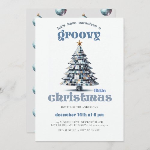 Groovy Little Christmas Disco Blue Christmas Party Invitation