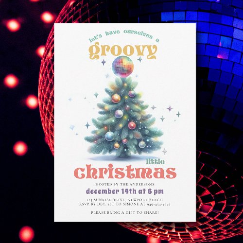 Groovy Little Christmas Disco Hip Christmas Party Invitation