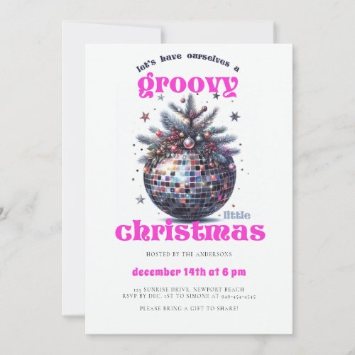 Groovy Little Christmas Disco Pink Christmas Party Invitation