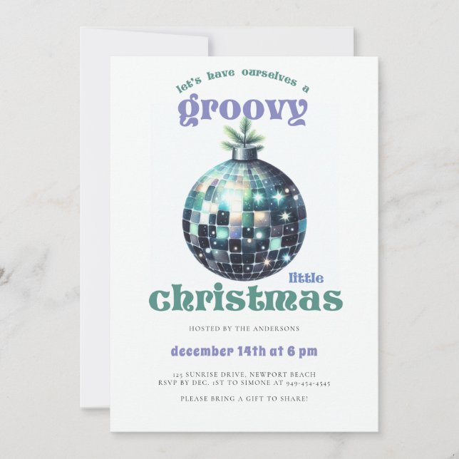 Groovy Little Christmas Disco Sage Christmas Party Invitation (Front)