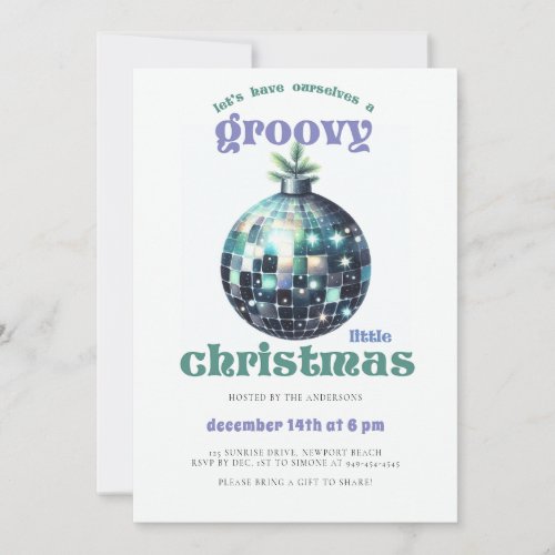 Groovy Little Christmas Disco Sage Christmas Party Invitation