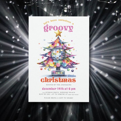 Groovy Little Christmas Disco Tree Christmas Party Invitation