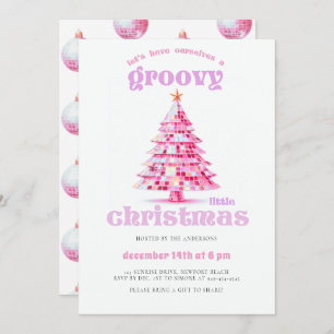 Groovy Little Christmas Pink Disco Christmas Party Invitation