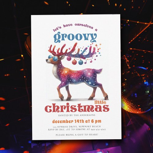 Groovy Little Disco Reindeer Funny Christmas Party Invitation
