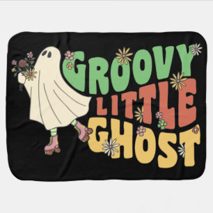 Groovy Little Ghost With Vintage Flowers Halloween Baby Blanket
