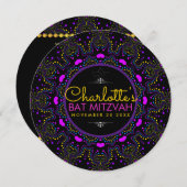 Groovy LOVE Boho Colorful Bat Mitzvah Round Invitation (Front/Back)