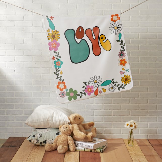 Groovy LOVE Flower Power 70's inspired  Baby Blanket (In Situ)
