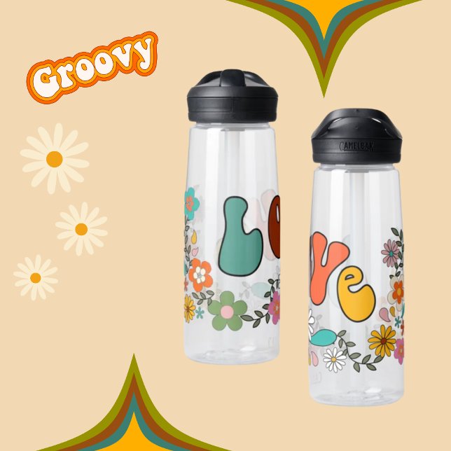 Groovy LOVE flower power 70's inspired Water Bottle (Creator Uploaded)