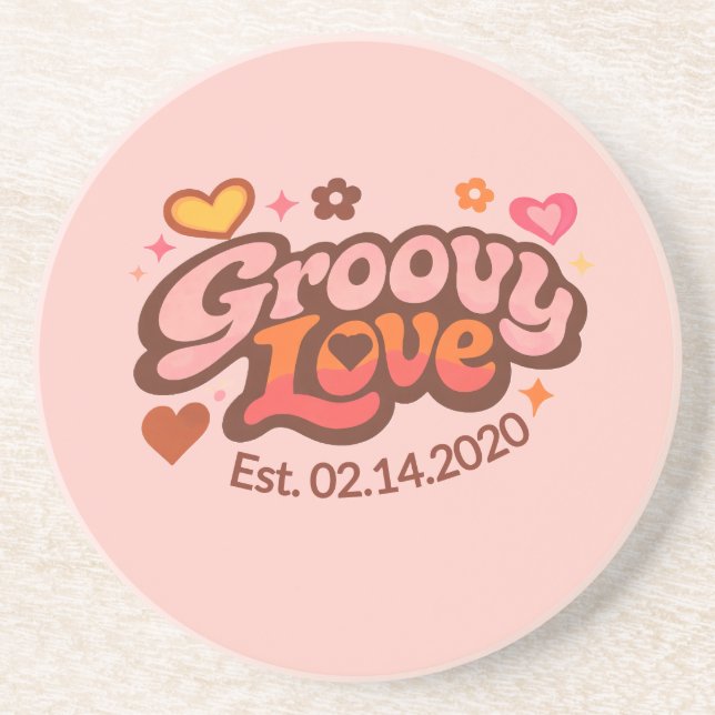 Groovy Love Personalized Valentine’s Gift Retro Coaster (Front)