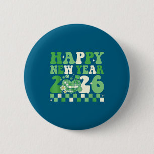 Groovy Lucky Happy New Year 2026 Disco Ball Women Button