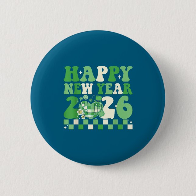 Groovy Lucky Happy New Year 2026 Disco Ball Women  Button (Front)