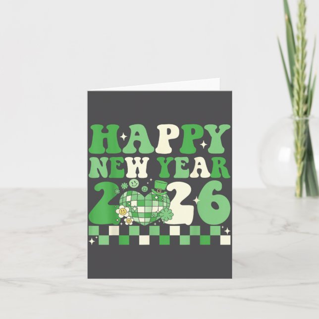 Groovy Lucky Happy New Year 2026 Disco Ball Women  Card (Front)