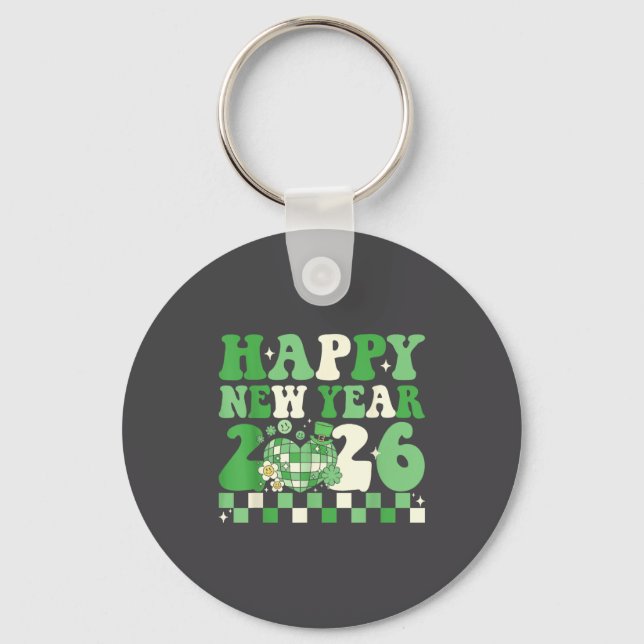 Groovy Lucky Happy New Year 2026 Disco Ball Women  Keychain (Front)